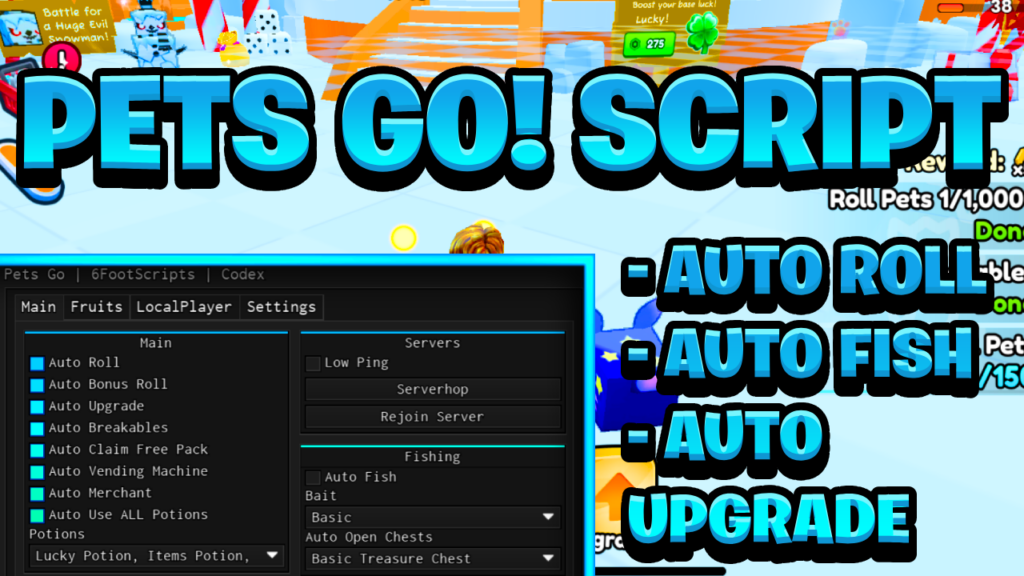 [BEST NEW] PETS GO! Script Pastebin – (ROBLOX) *Auto Roll, Auto Fish, & Auto Upgrade*