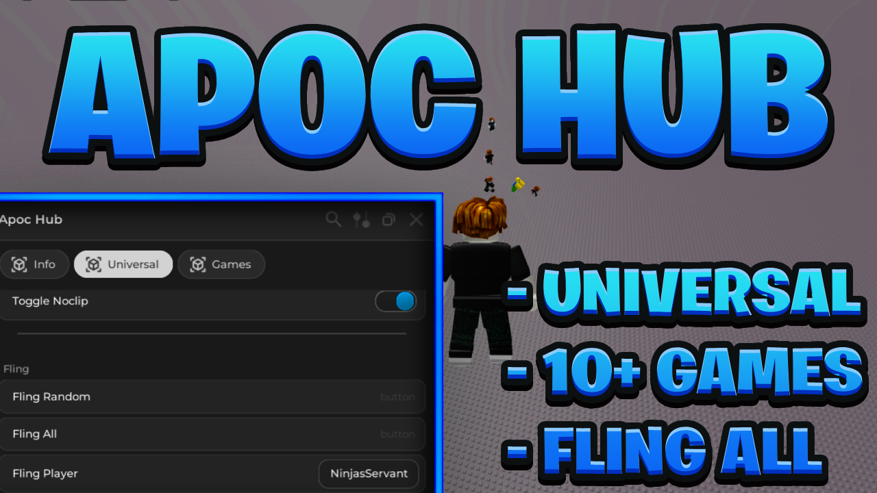 [NEW BEST] Universal Apoc Hub FE Script Pastebin – (ROBLOX) *Fling All & More* 10+ Games