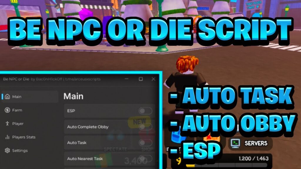 [NEW OP] Be NPC Or DIE! Script Pastebin – (ROBLOX) *Auto Task, ESP & Auto Obby*