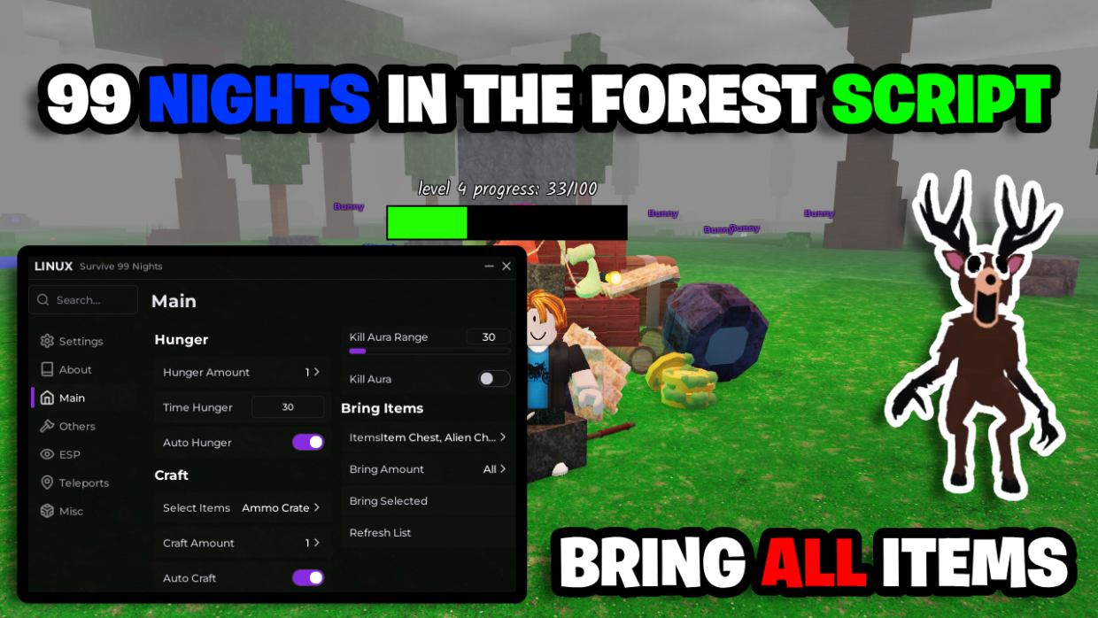 [🔑NO KEY] 99 Nights In The Forest Script – *Bring All Items & Auto Craft* ROBLOX