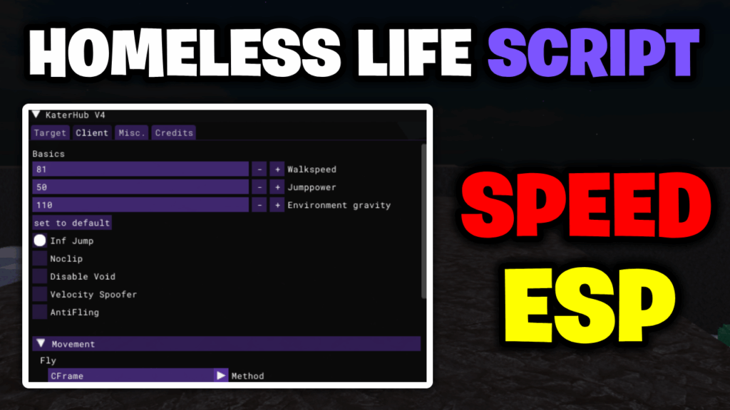 [💎NEW] Homeless Life Script – *Speed, ESP & More* ROBLOX (NO KEY!)