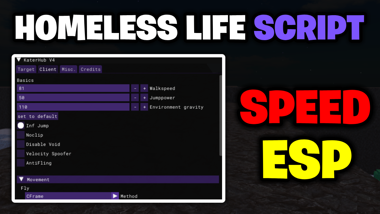 [💎NEW] Homeless Life Script – *Speed, ESP & More* ROBLOX (NO KEY!)
