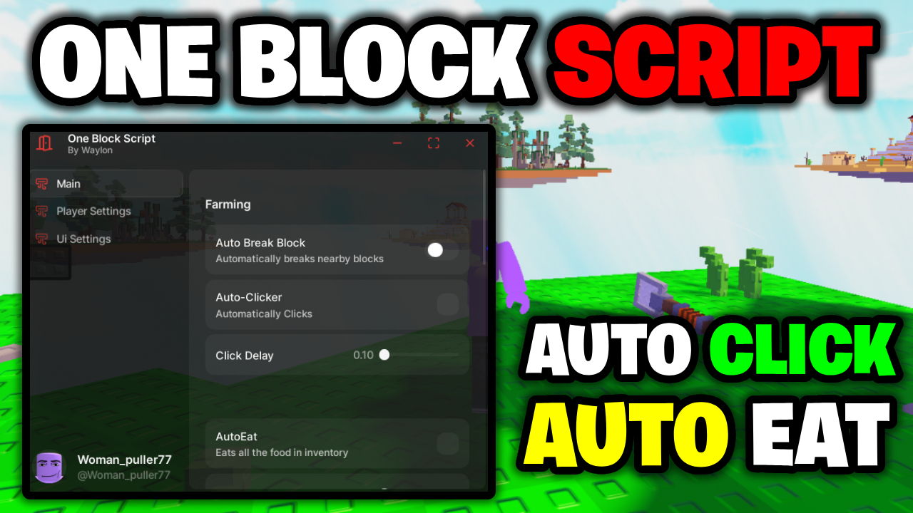 [⭐NEW] One Block Script – *Auto Click, Auto Eat, & More* ROBLOX (NO KEY!)