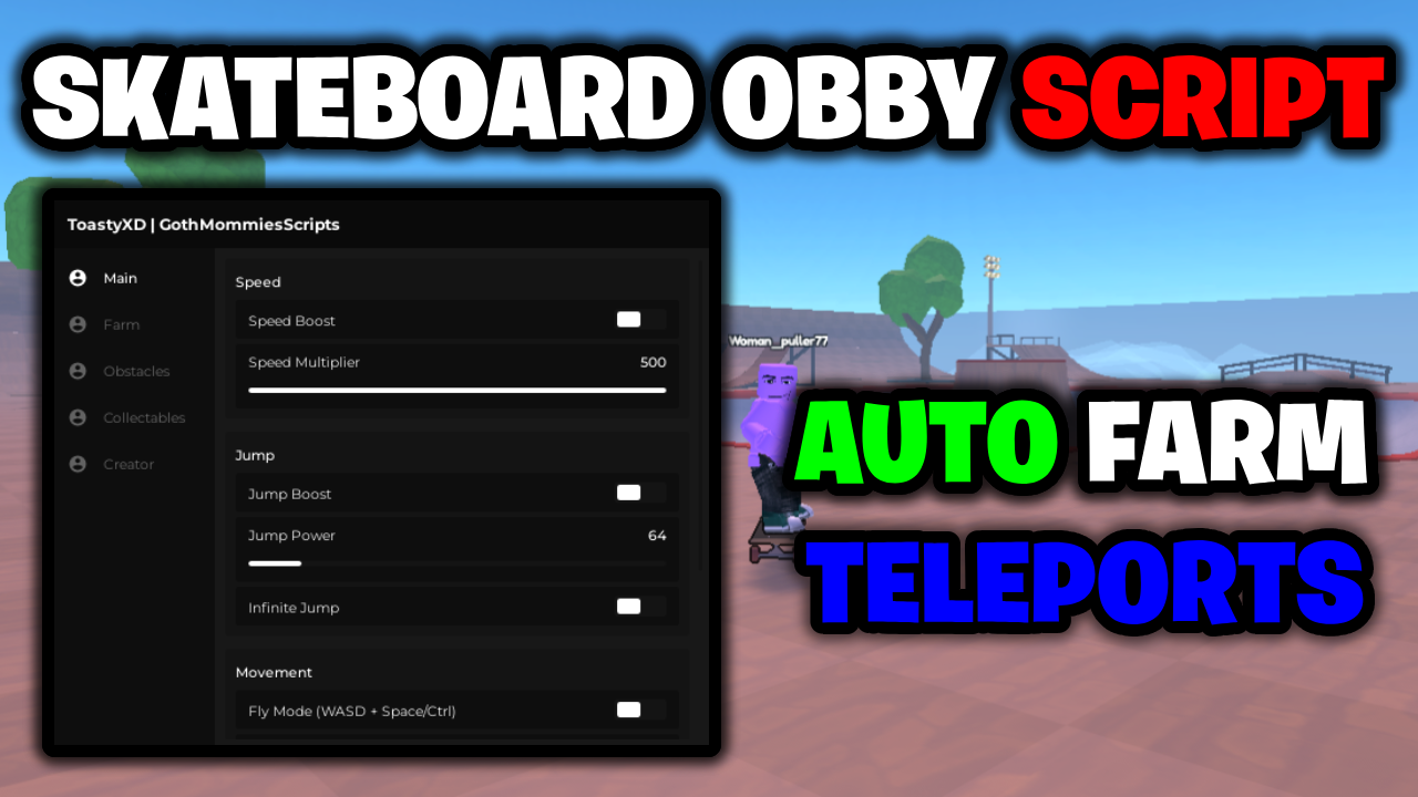[🛹NEW] Skateboard Obby Script – *Auto Farm, Teleports & More* ROBLOX