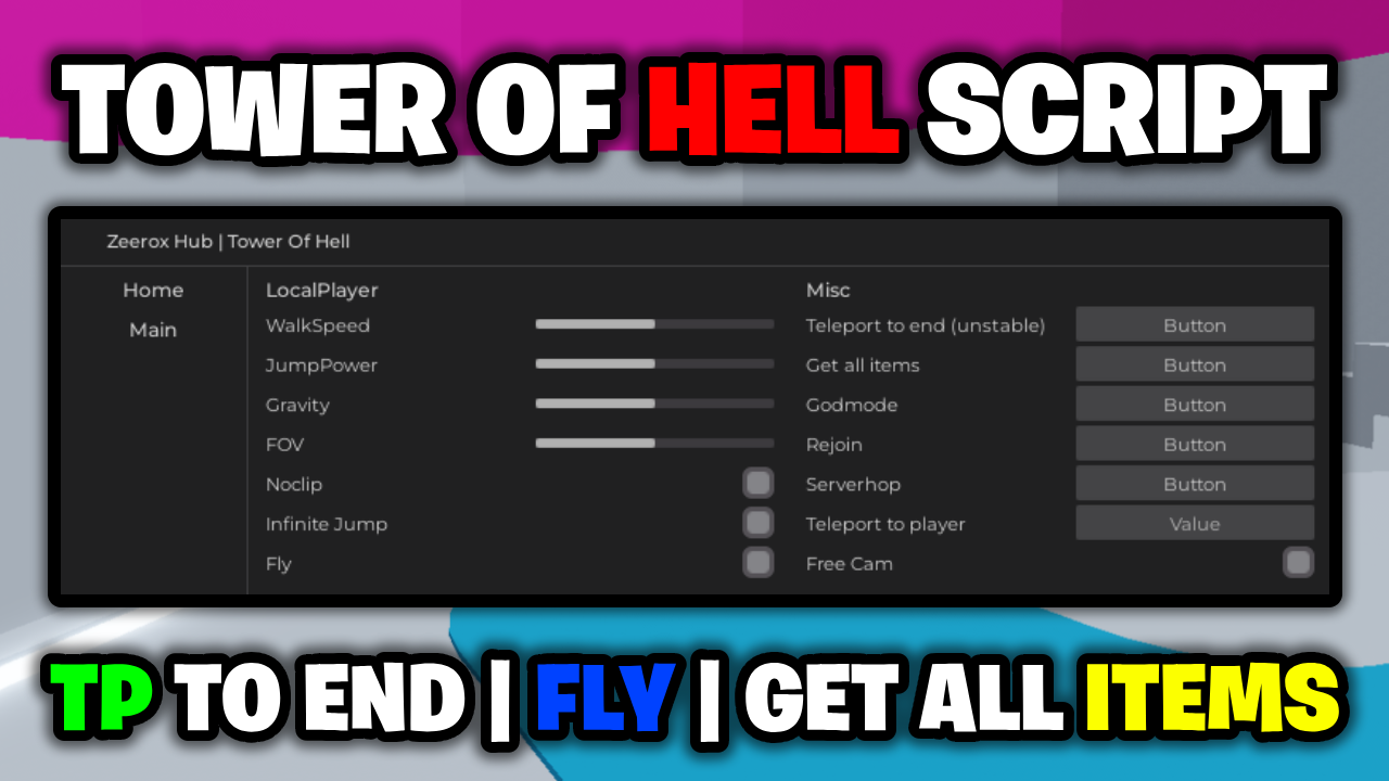 [BEST⭐] Tower Of Hell Script – *Get All Items & TP To End* ROBLOX