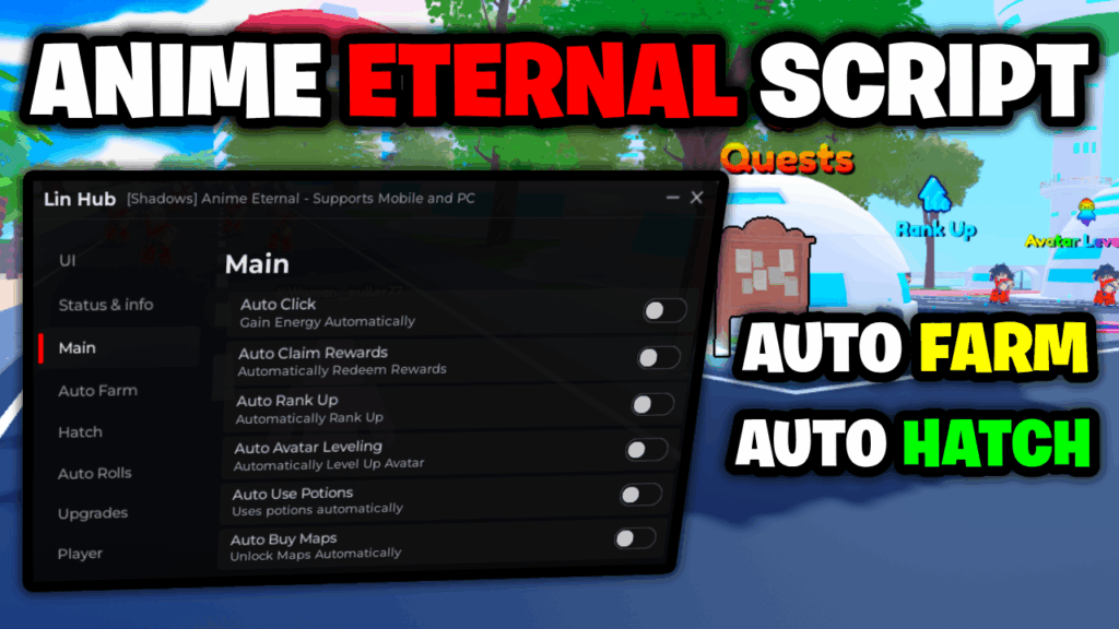 [NO KEY🔑] Anime Eternal Script – *Auto Farm, Auto Hatch & More* ROBLOX