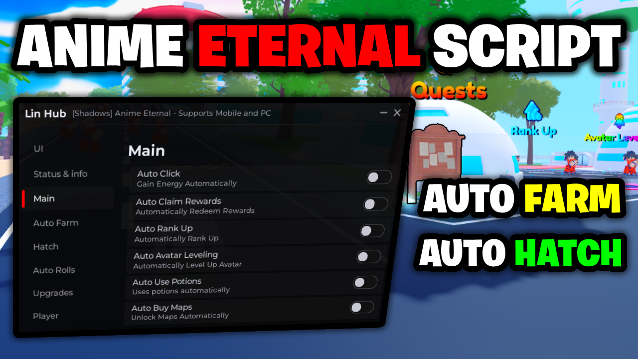[NO KEY🔑] Anime Eternal Script – *Auto Farm, Auto Hatch & More* ROBLOX