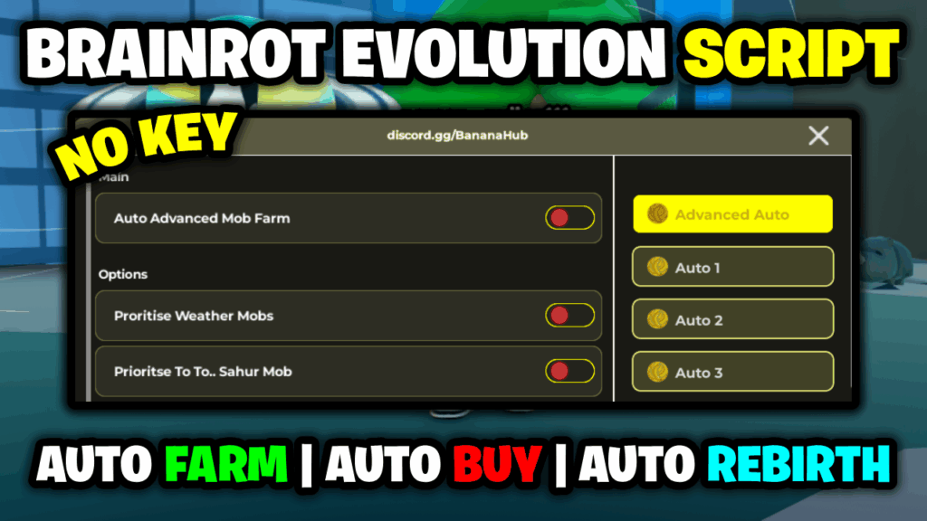 [🧠NO KEY] Brainrot Evolution Script – *Auto Farm, Auto Rebirth & More* ROBLOX